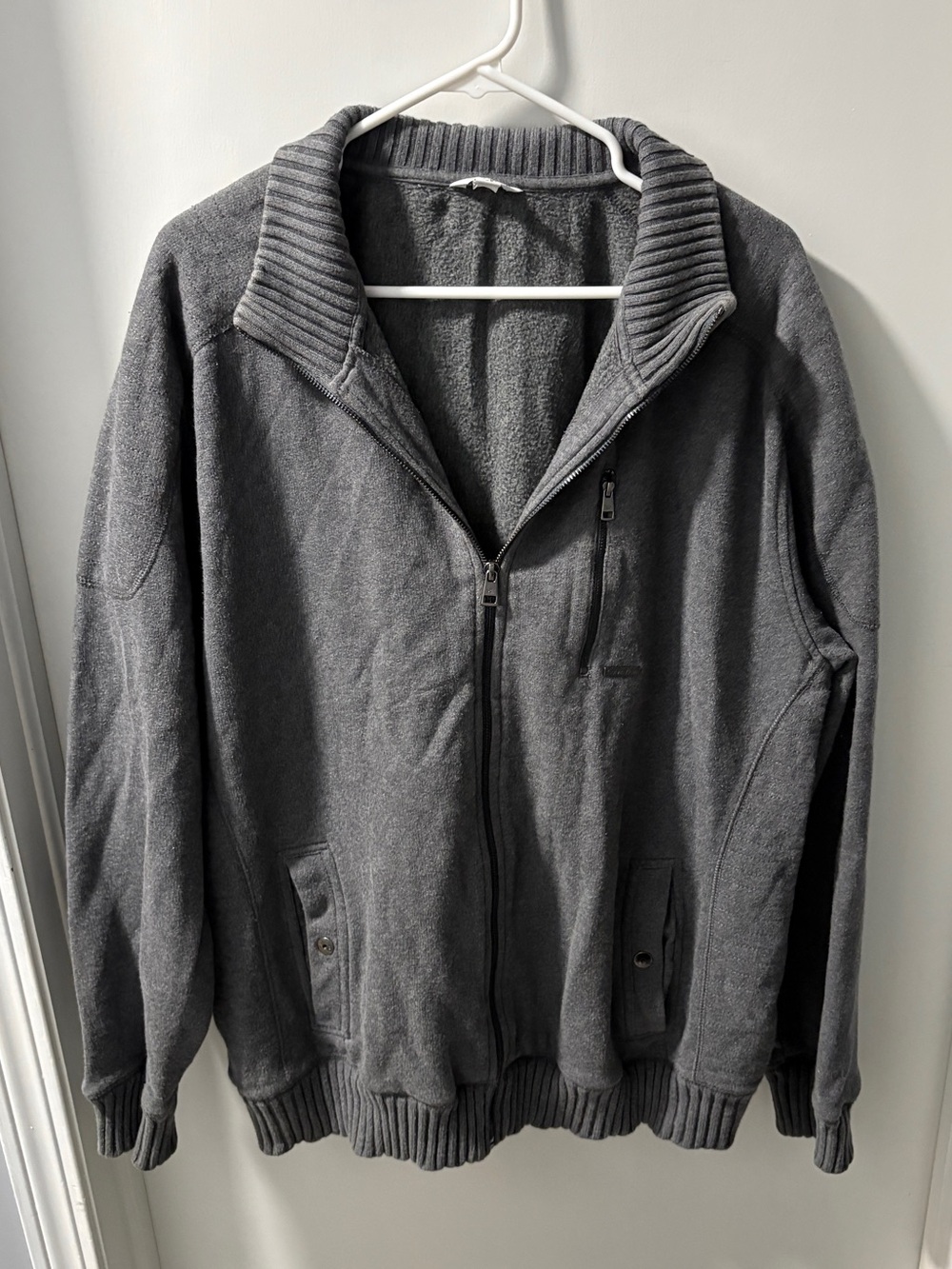 Calvin Klein Men's Gray Full-Zip Rib Collar Sweater Jacket